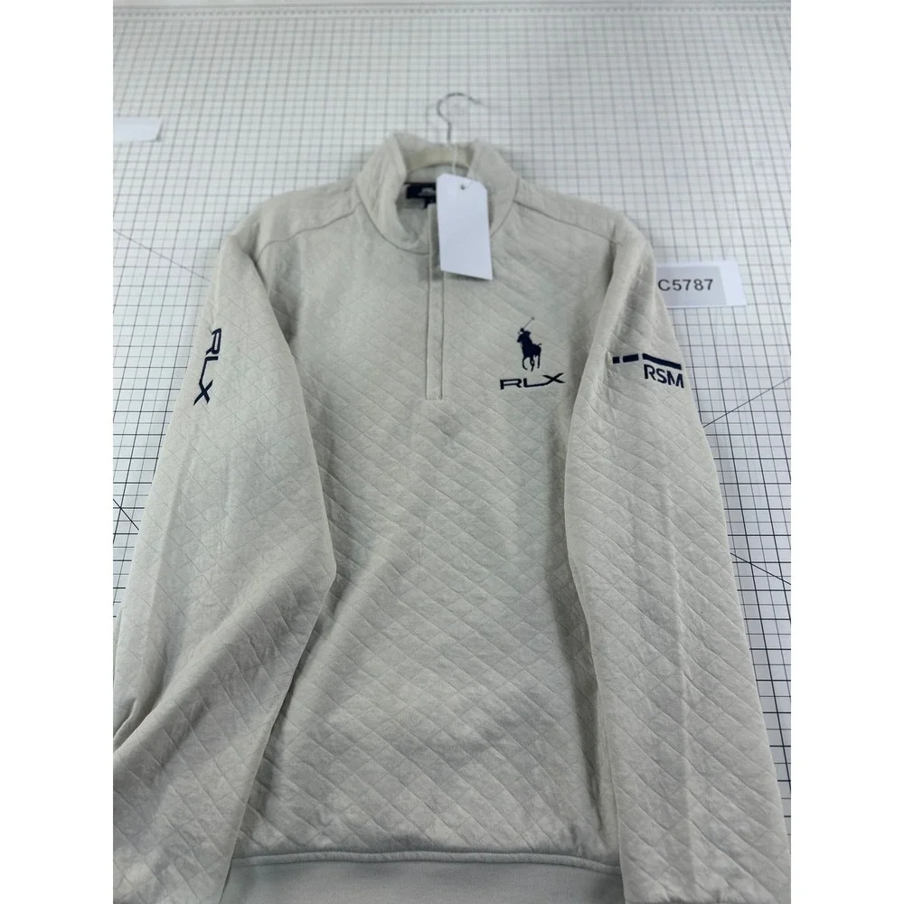 RLX RSM Golf Ralph Lauren Quarter Zip Pullover Men's Size Large Beige Quilted